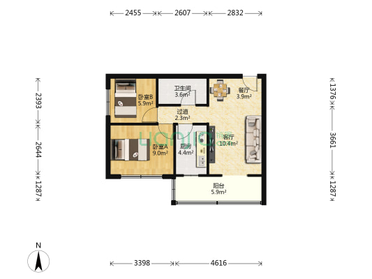 百家乐园生活小区B区 2室2厅1卫 69平方