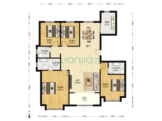 中建锦绣天地 4室1厅3卫 151平方