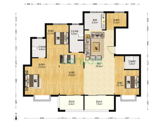 富春山居 5室1厅3卫 170平方