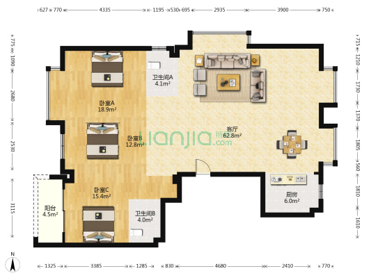 盛世嘉园 3室1厅2卫 158平方