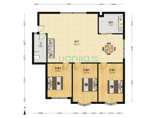 箭道巷45号 3室1厅1卫 133平方