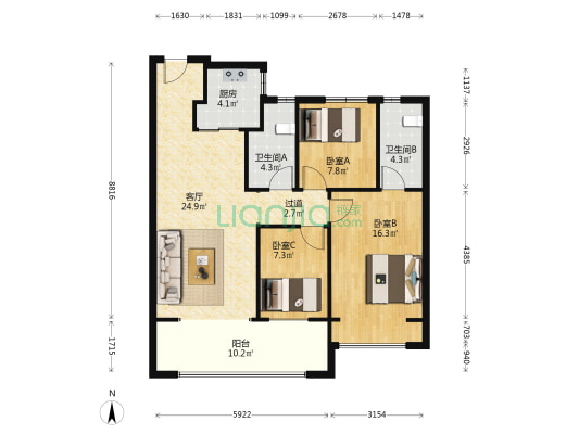 电建泷悦华庭一期 3室1厅2卫 109平方