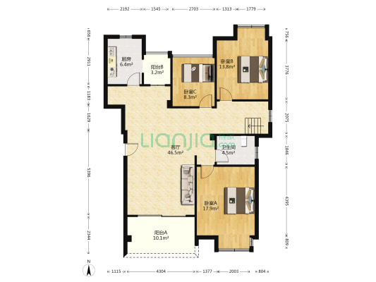 汇乐国际 3室1厅1卫 114平方