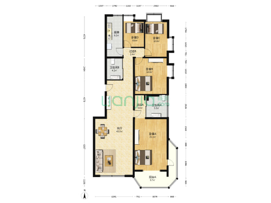 中海凯旋 4室1厅2卫 180平方