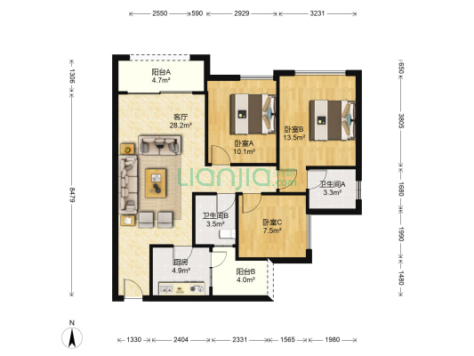 卓然翡翠湾 3室1厅2卫 94平方