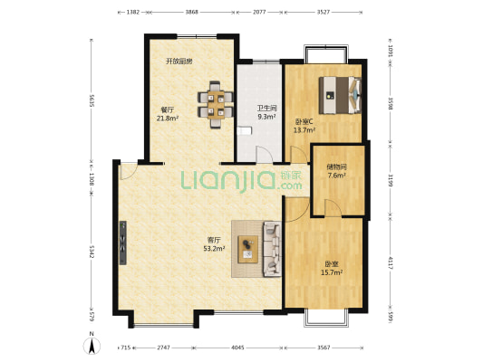 天河100 2室2厅1卫 137平方