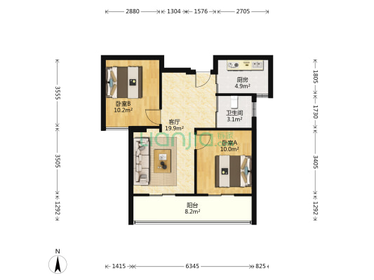 宏联佳园 2室1厅1卫 82平方