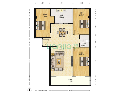 蔬菜公司家属院（龚家湾路） 3室1厅1卫 121平方