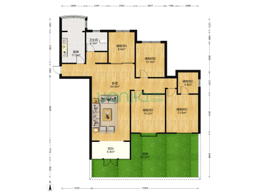 宁静花园 1室0厅1卫 155平方