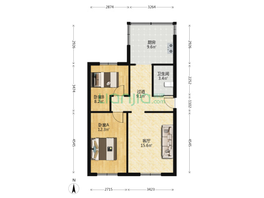 林业厅宿舍小区 2室1厅1卫 65平方