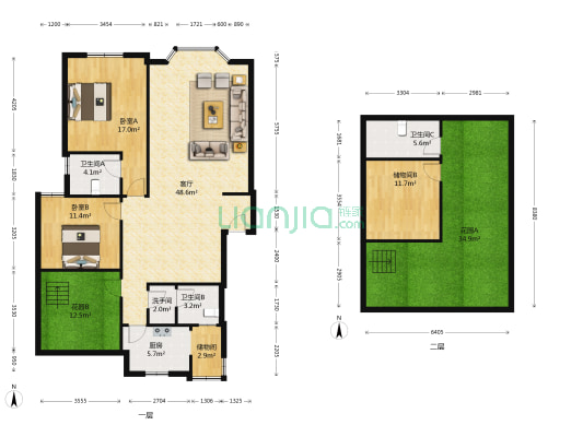 新都花园一期 2室1厅4卫 126平方