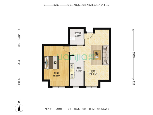 绿地新里中央公馆 1室1厅1卫 74平方