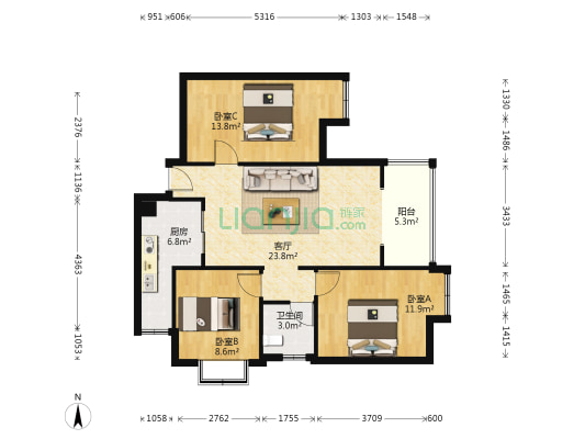 天一镜界 3室1厅1卫 98平方