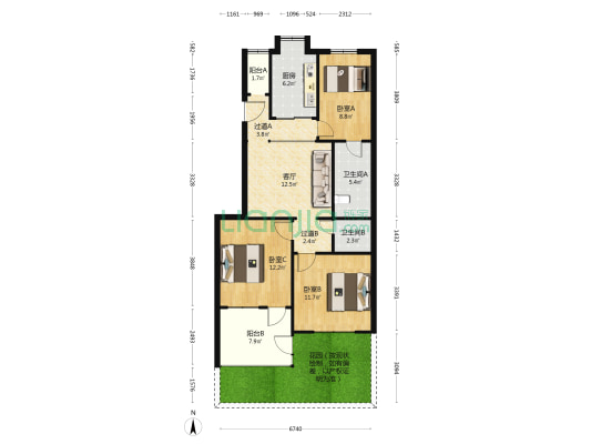 顺河路39号院 3室1厅2卫 77平方