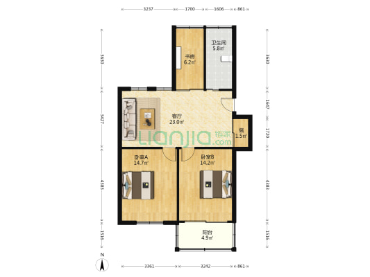 濠西园华迪小区 3室1厅1卫 83平方