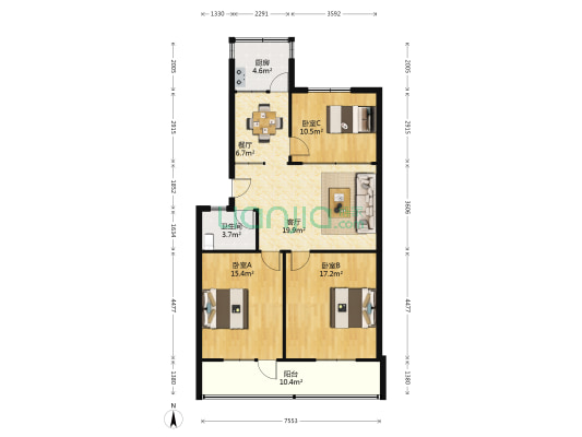 商业小区 3室2厅1卫 93平方