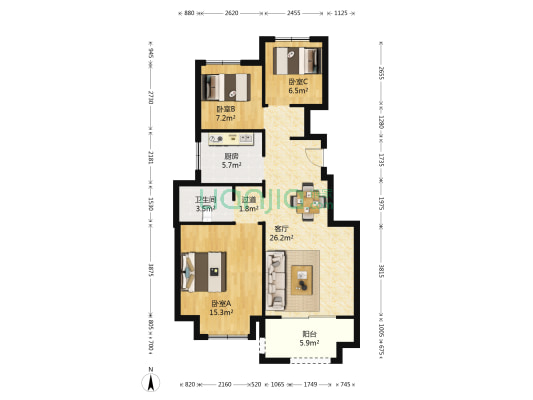 春华里 3室1厅1卫 88平方