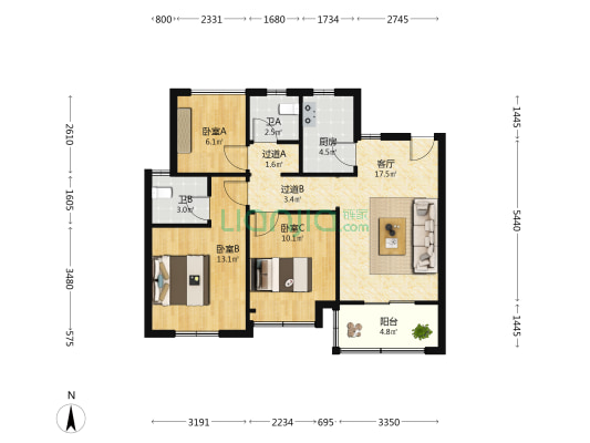 大诚·金廷府 3室1厅2卫 88平方