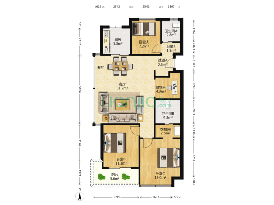 都荟府 3室1厅2卫 116平方