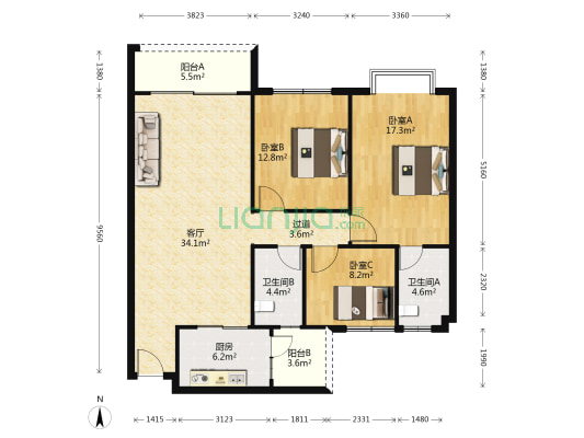 麗港豪園 3室1厅2卫 119平方
