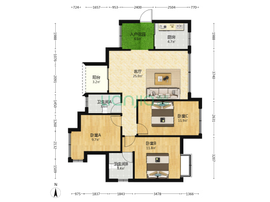 香堤雅郡 3室1厅2卫 98平方