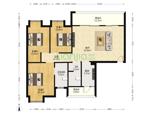 庐山星座 3室1厅2卫 126平方