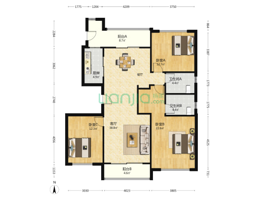 碧桂园翡翠湾二期 3室1厅2卫 139平方