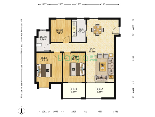 港龙华侨新城 2室1厅1卫 116平方