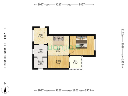 新世纪星城（三期/海涛居） 2室1厅1卫 107平方