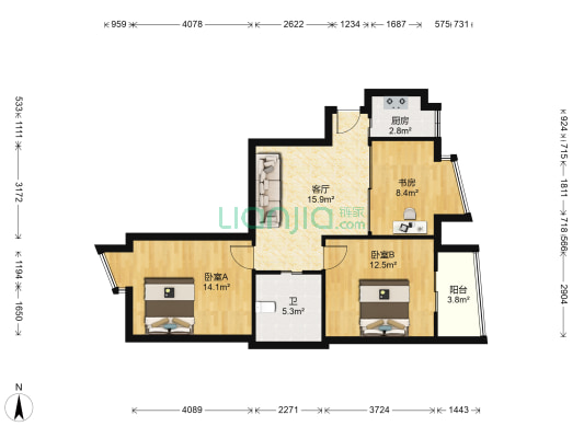 嘉汇大厦 3室1厅1卫 91平方