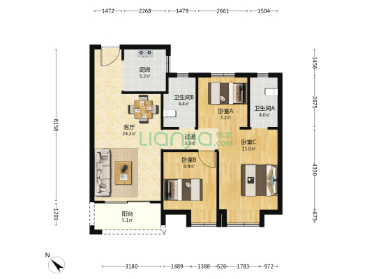 中建铂公馆k1 3室1厅2卫 115平方