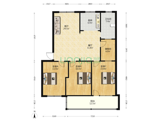 工商局北家属院 3室2厅1卫 140平方