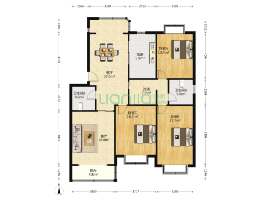 普康苑 3室2厅2卫 151平方