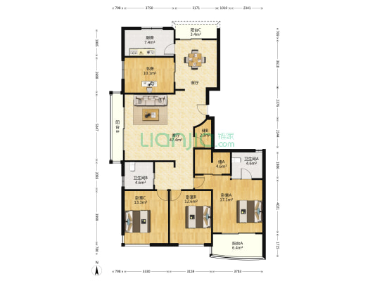 紫庭花园 4室1厅2卫 174平方