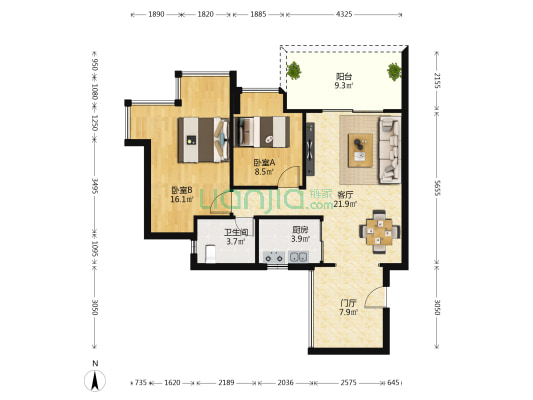 佳兆业可园三期 2室1厅1卫 70平方