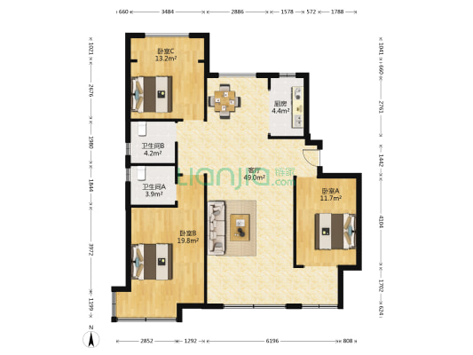 荣盛昱龙府 3室1厅2卫 125平方