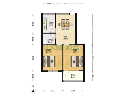 河南埭路2号 2室1厅1卫 56平方