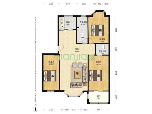 房子格局方正   采光全天    交通便利-户型图
