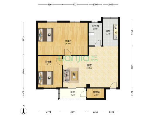 金枫花园 2室1厅1卫 103平方