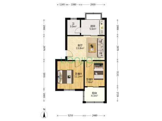 水利局家属院 2室1厅1卫 45平方