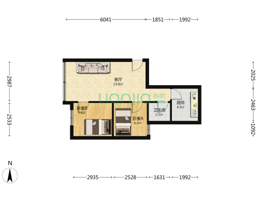 富源北路25号 2室1厅1卫 54平方