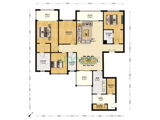 中海九号公馆 3室1厅3卫 189平方