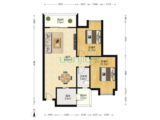 信地伴云居 2室1厅1卫 85平方