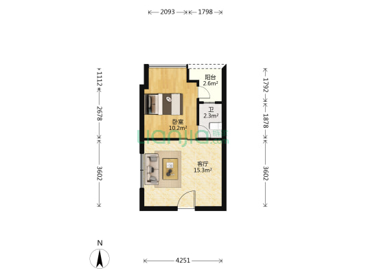 海逸盛世桃园 1室1厅1卫 43平方