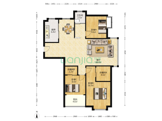 江南名苑 3室1厅1卫 131平方