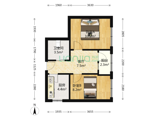 河怡花园 2室1厅1卫 55平方