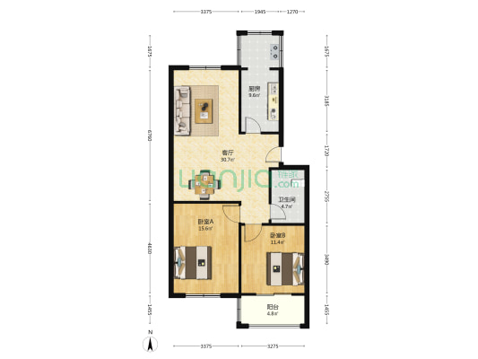 明达家园 2室1厅1卫 95平方