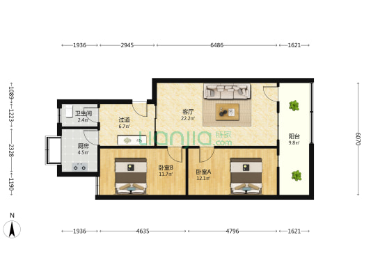 铜版纸厂家属院4区 2室1厅1卫 89平方