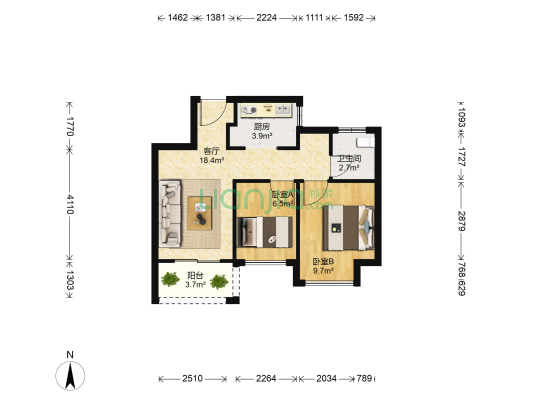 康桥朗城2号院 2室1厅1卫 70平方