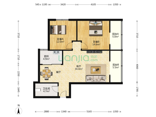 广电新民街小区 2室1厅1卫 104平方